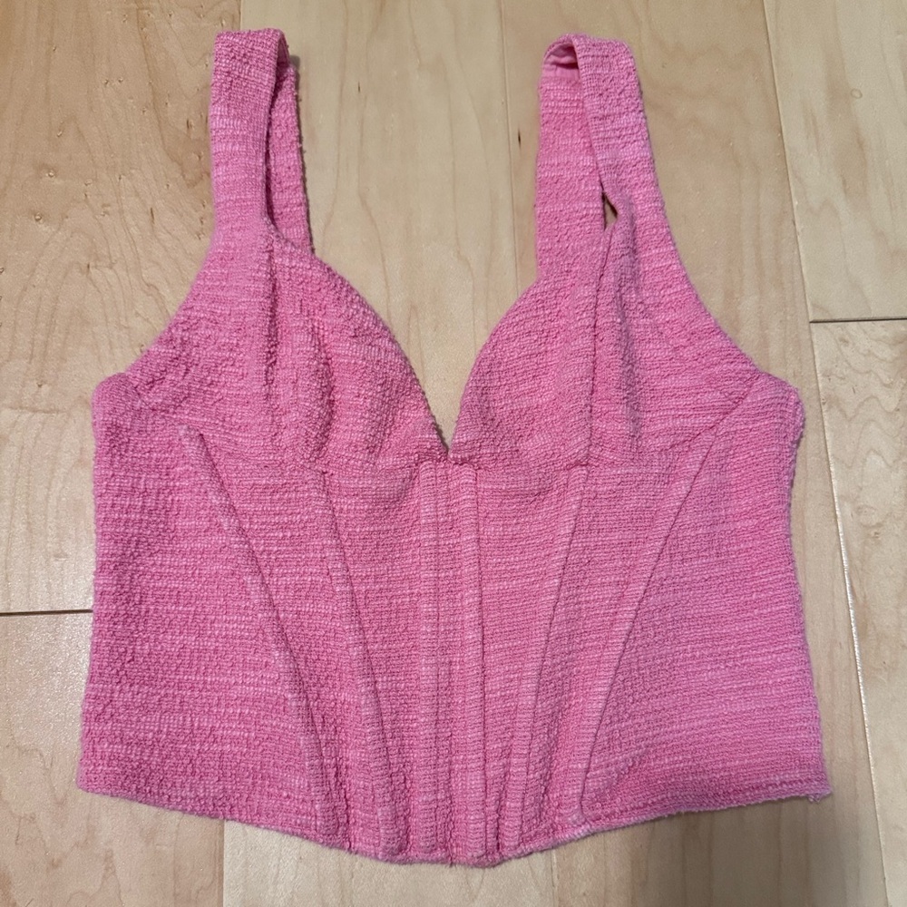 Zara women’s hot pink corset w/boning textured &‎ stretchy texture fabric